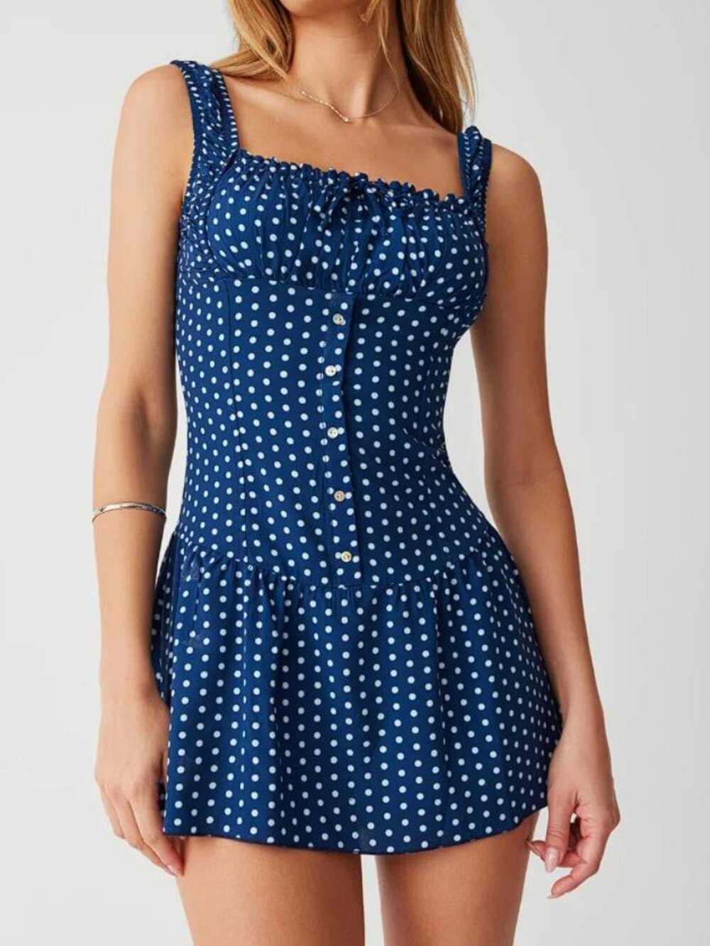 FRANKIES BIKINIS Women's Christa Ruffle Mini Dress Size S in Sailor Dot